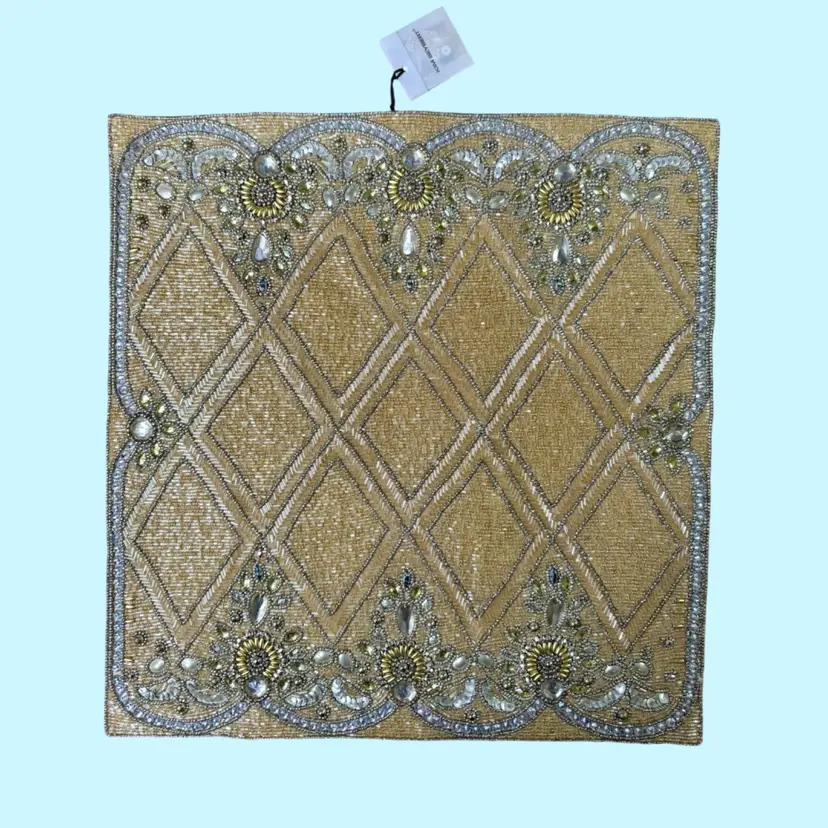 KIM SEYBERT Beaded Embellished Charger Centerpiece Mat Gold Silver ELEGANT!