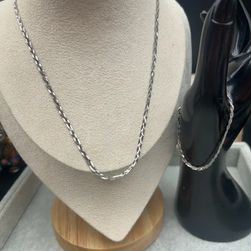 #01 925 Italy Diamond Cut Sterling Silver Necklace & Bracelet Set 17” Necklace 6” Bracelet