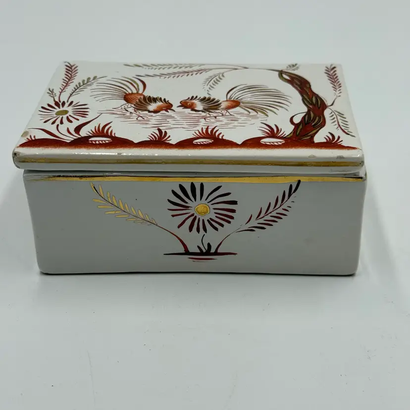 Vintage Italian Italica ARS Fighting Rooster Pottery  Hand Painted Trinket Box