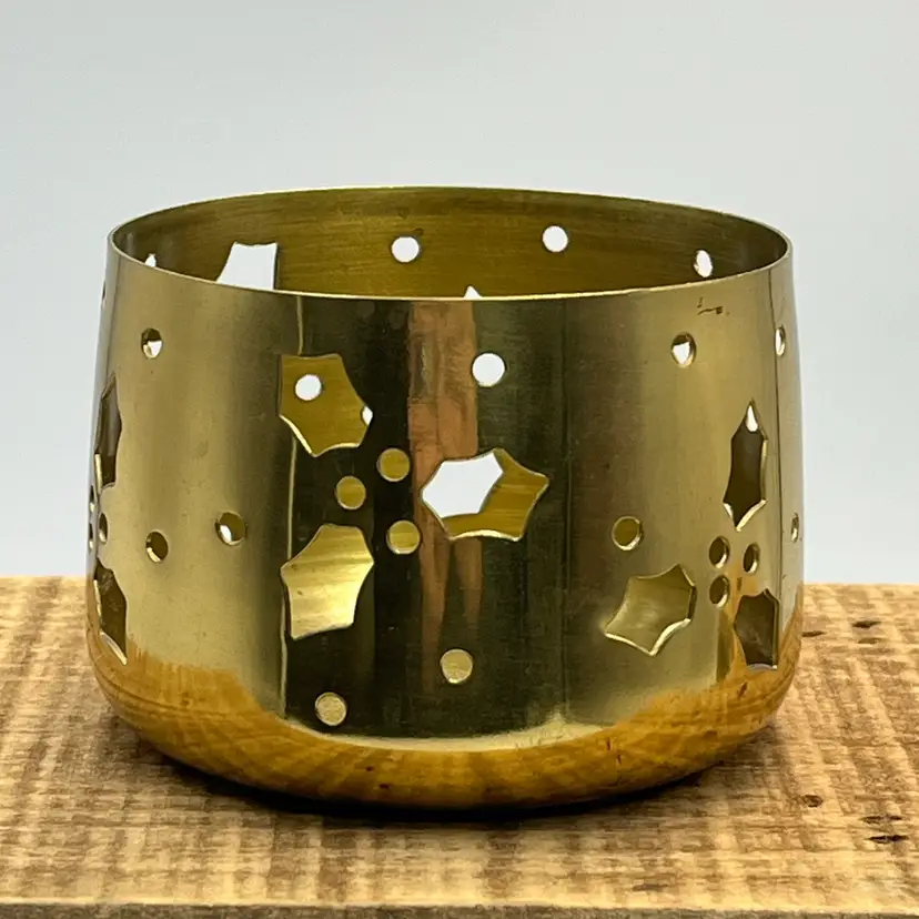 Brass Holly Candle Votive Holder