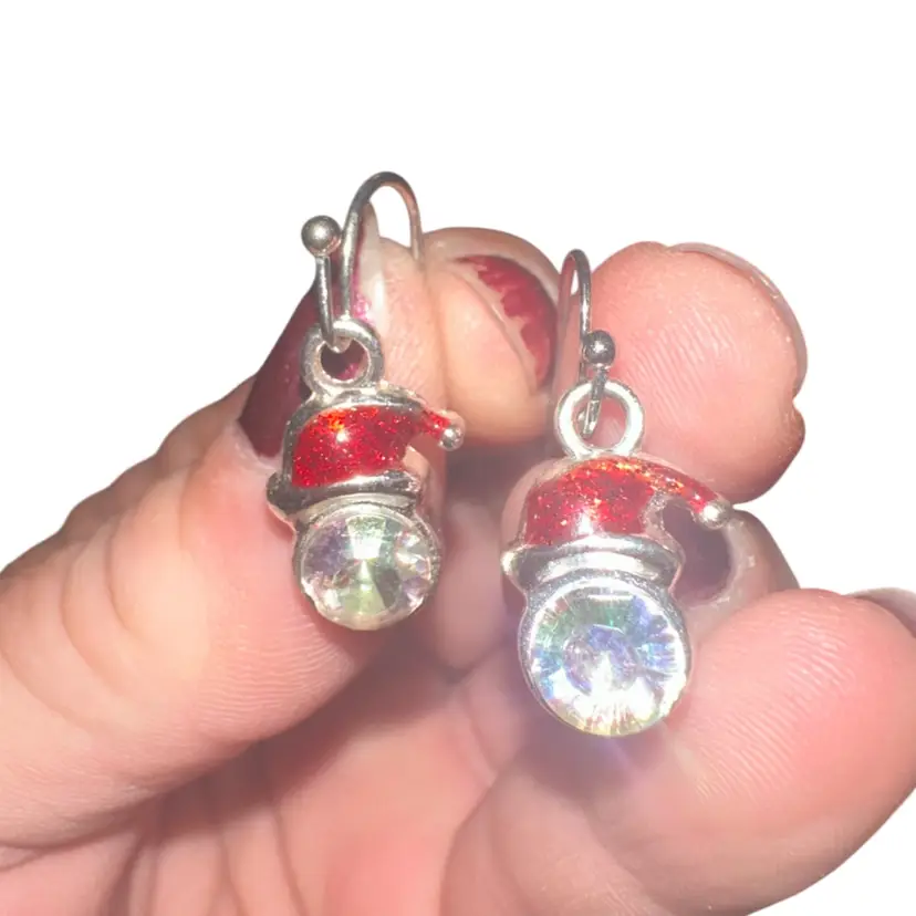 Small Silvertone Santa’s Hat Dangle Earrings