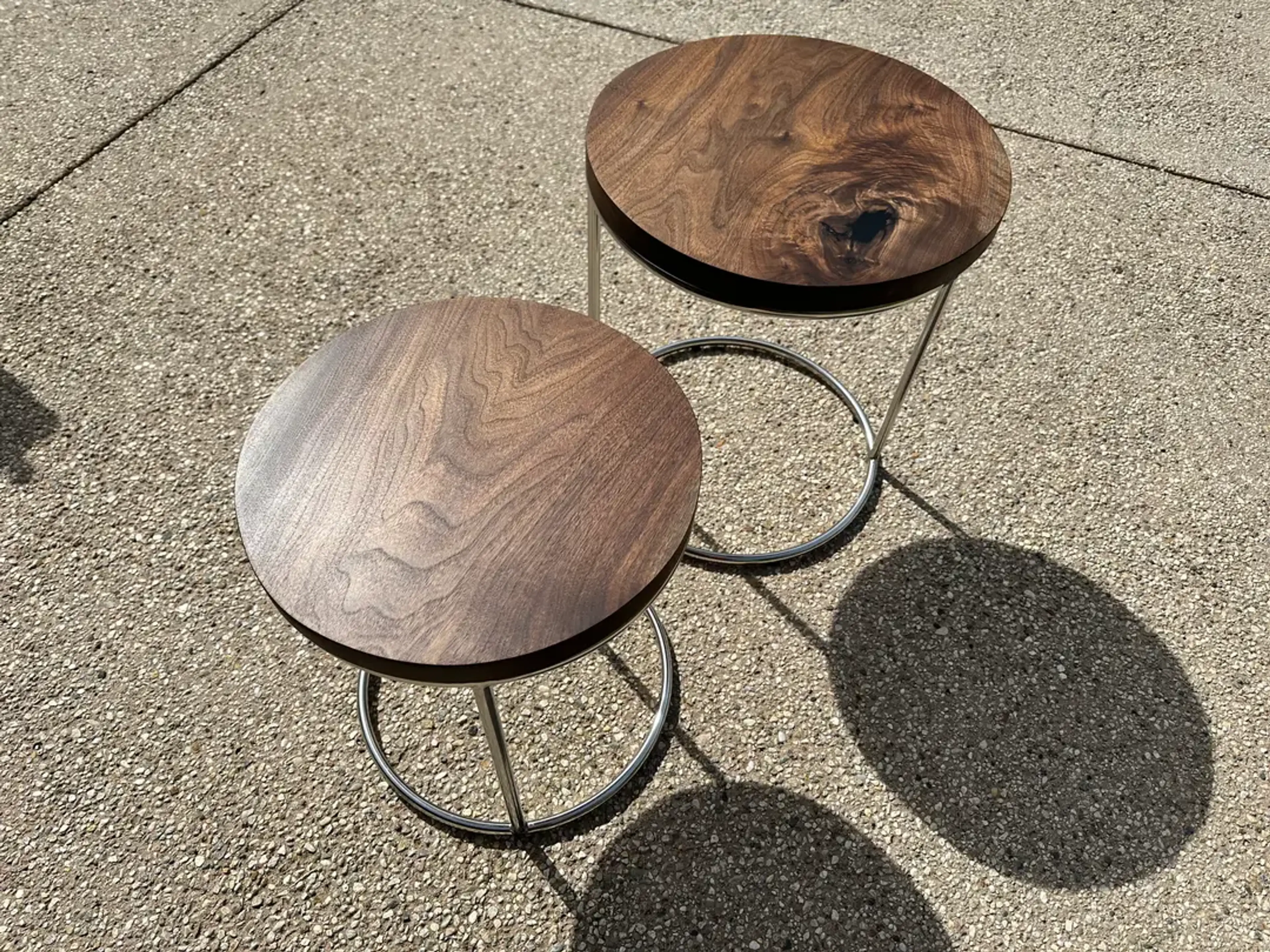 Solid Walnut Round Nested Side Table Pair