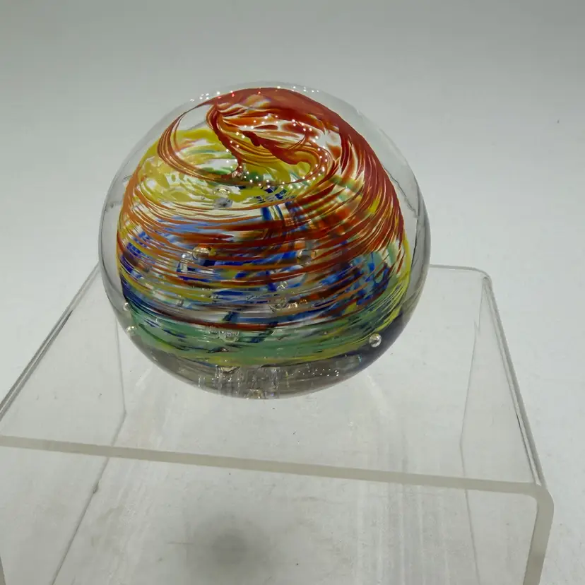 Zimmerman Art Glass Paperweight Swirl Ribbon J Hunt 2018 Small Hand Blown Ball