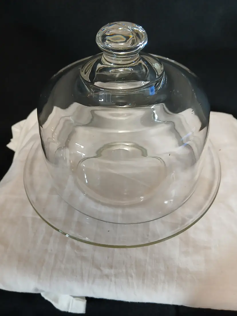 Vintage Glass Cheese Cloche Dome with plate