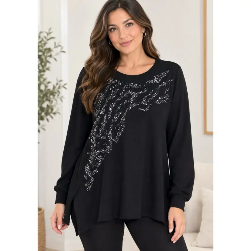 Laura Plus Embellished Black Long-Sleeve Top 3X