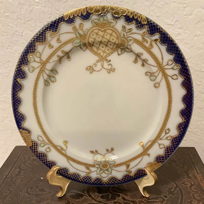🍁7.25” Nippon Porcelain Ornate Cobalt Blue Floral Gold Swags & Beads