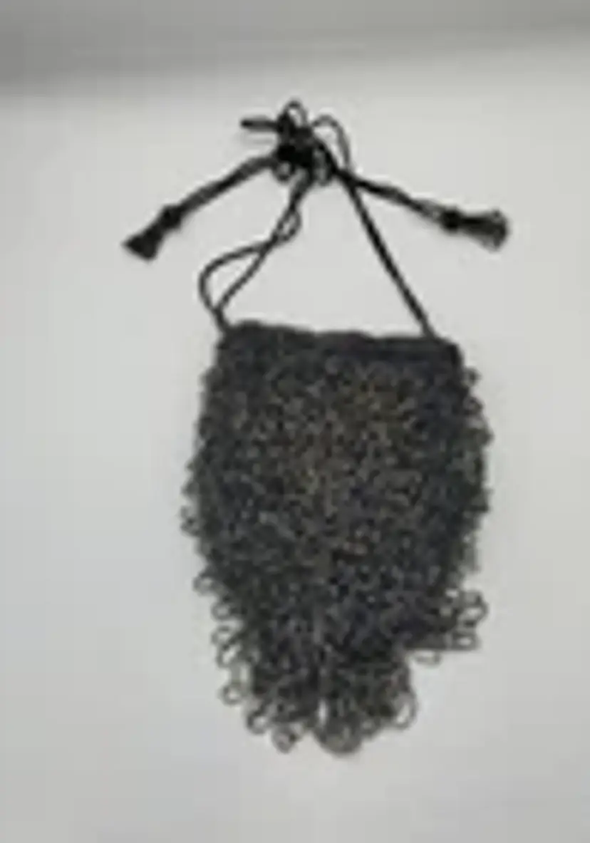 Vintage Clovis Ruffin for Genie Black & Gold Beaded Drawstring Evening Bag Purse