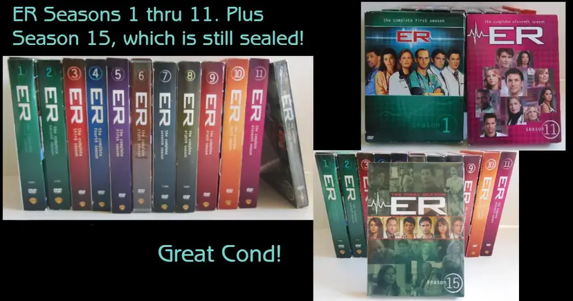 ER TV Series Seasons 1 thru 11 and also Season 15 (which is sealed)