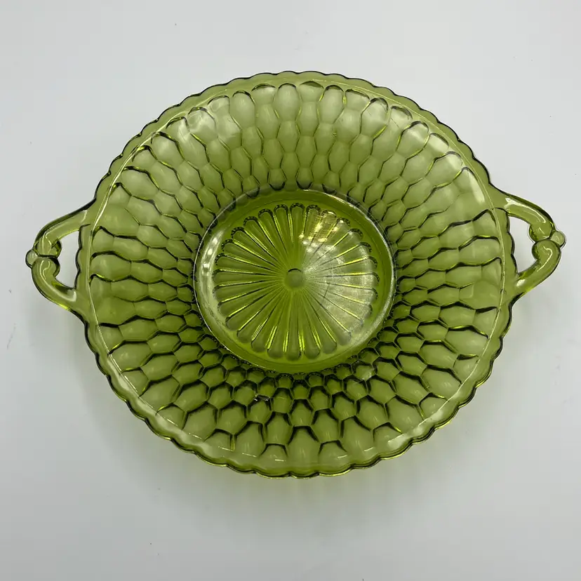 Indiana Glass Avocado Green Honeycomb Bowl