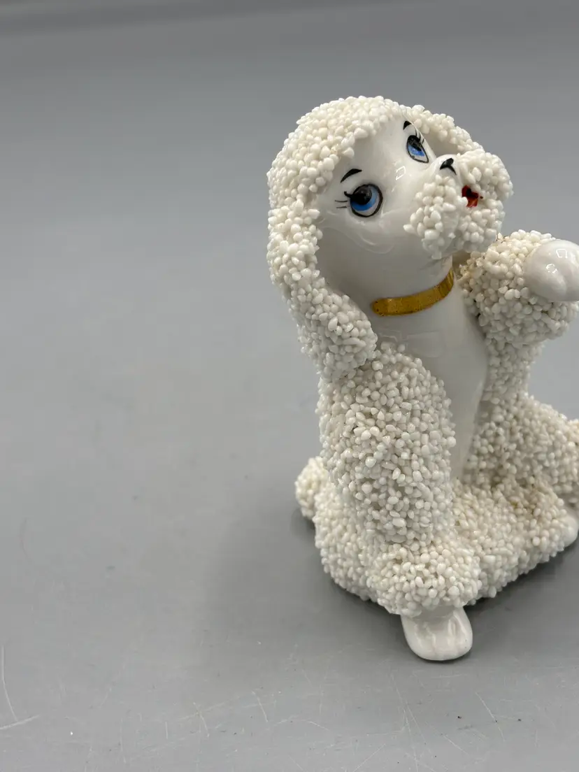 Vintage white ceramic Poodle with Spaghetti