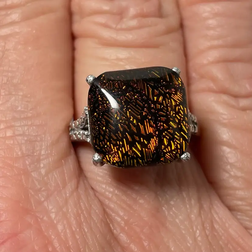 #30 - Size 7.75 Dichroic Glass 925 Sterling Silver Ring