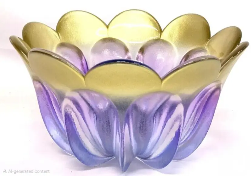 Waltherglas Germany Art Glass Tulip Flower Bowl Medium, Likac & Gold, 8.7"d × 5" Tall, No Chips or Cracks