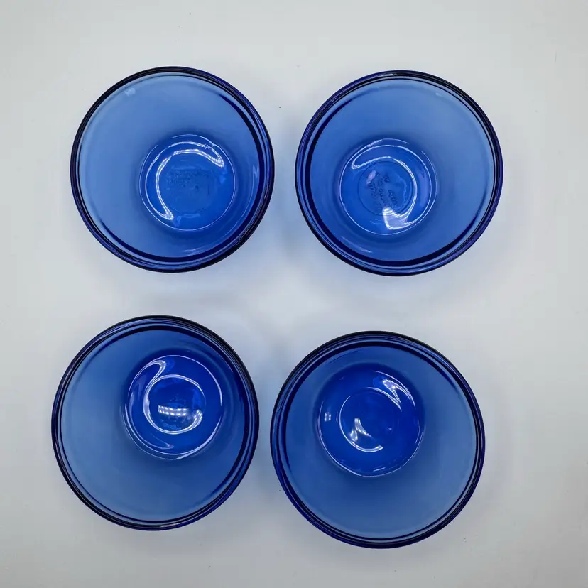 Vintage Anchor Hocking Glass Custard Cups Cobalt Blue Set 4 6 Oz USA #1034