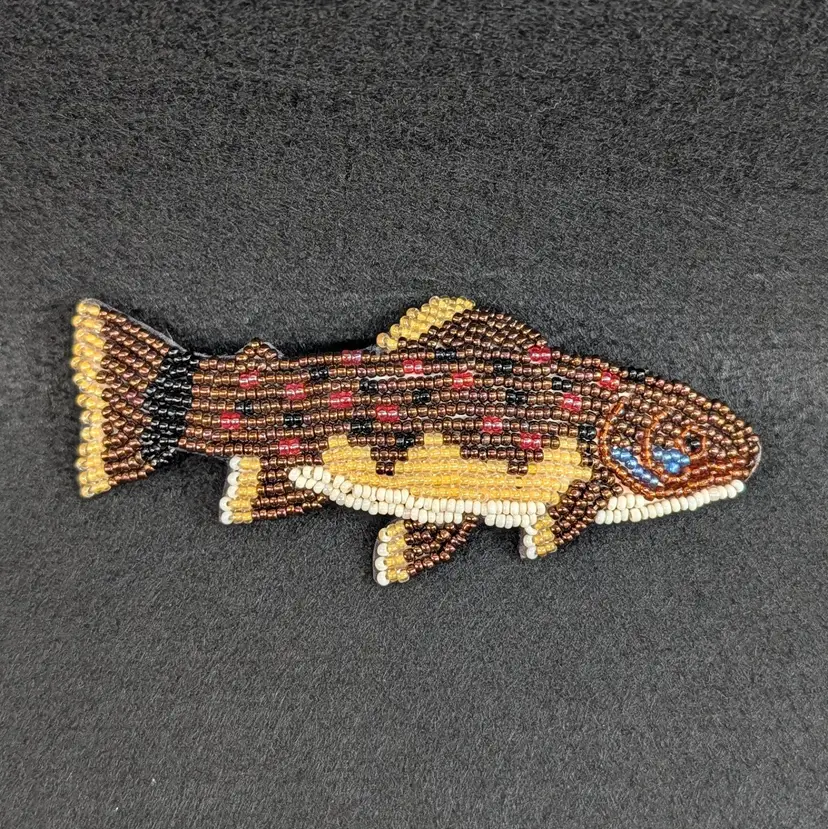 Handcrafted Glass Seed Bead Brown Trout Fish Hair Clip Large Barrette 4.25"