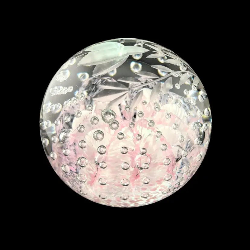 Vintage Prestige Art Glass Pink Cut Glass Paperweight 3.5” x 3.5”