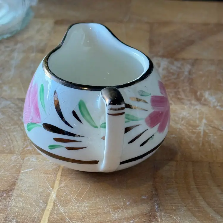 Vintage Crown Devon England Hand Painted Mini Creamer | Pink Floral Milk Jug