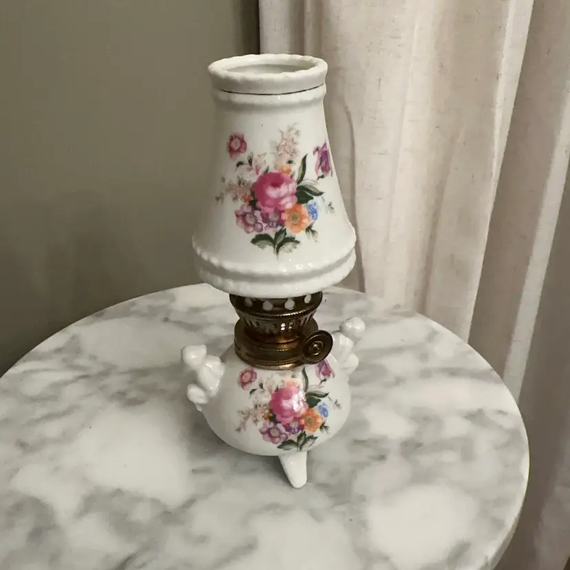 🔔 Vintage Made In Japan Porcelain Mini Oil Lamp With Transferware Detail