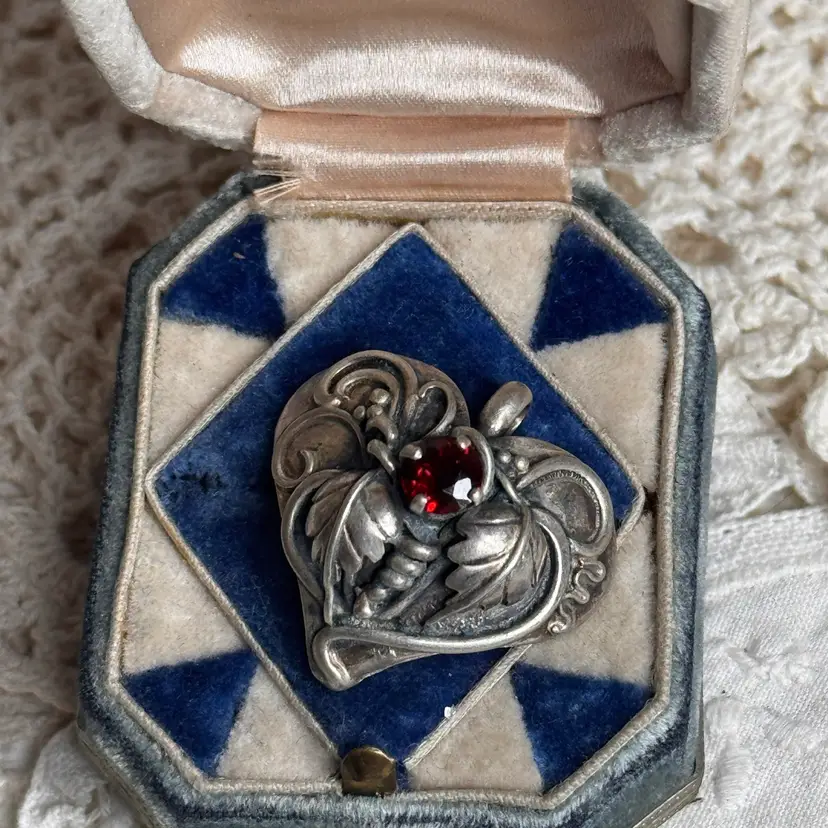 Sterling Silver Garnet Pendant 1.25”