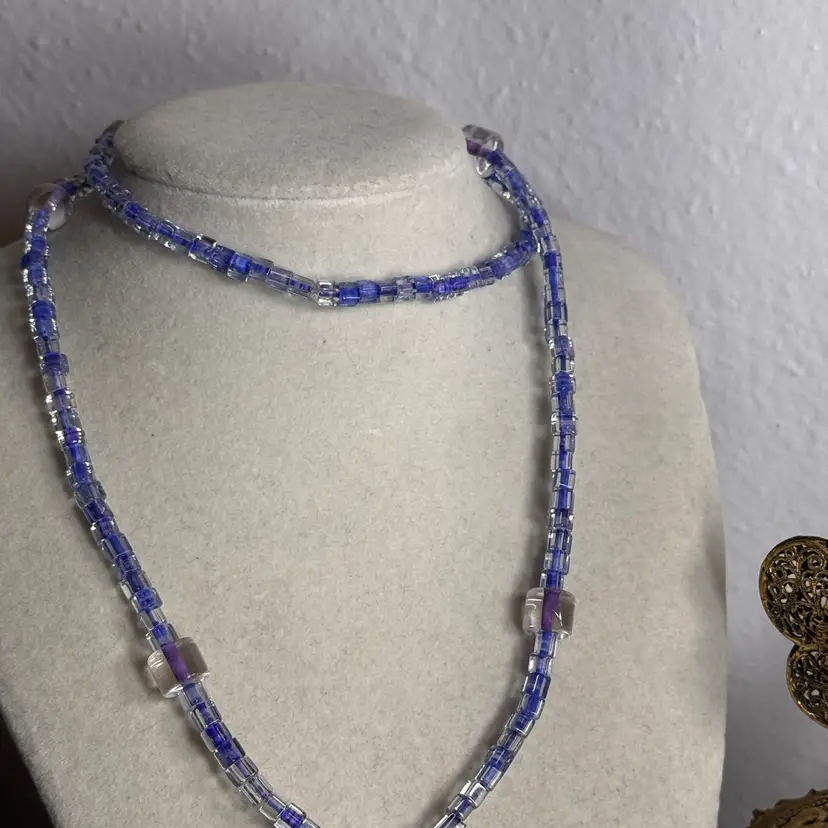 Blue Glass Necklace 26”
