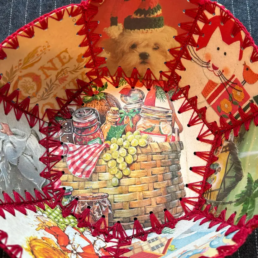Vintage Handmade Bowl From Christmas Cards