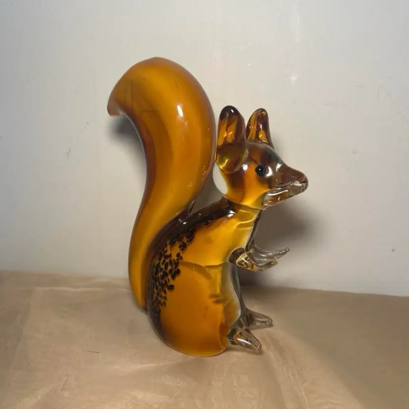 Blown Glass Amber Squirrel Figurine