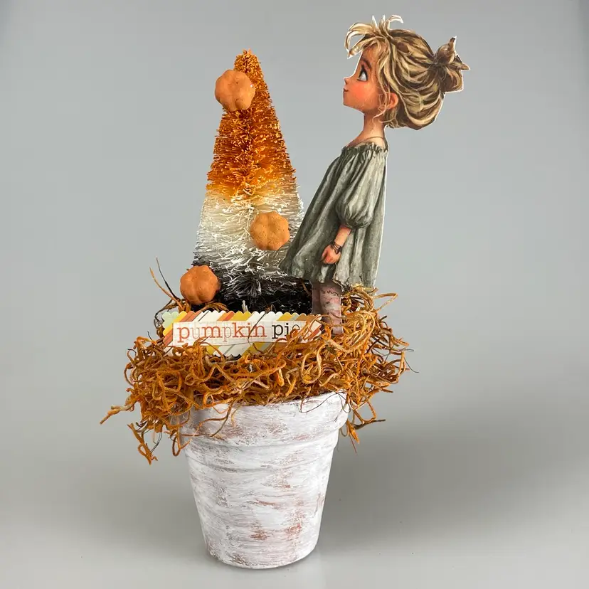 Potted Halloween Bottle Brush Tree Fall Decor 8”