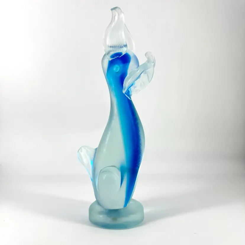 Murano Art Glass Dog Figurine Sommerso Blue  Satin