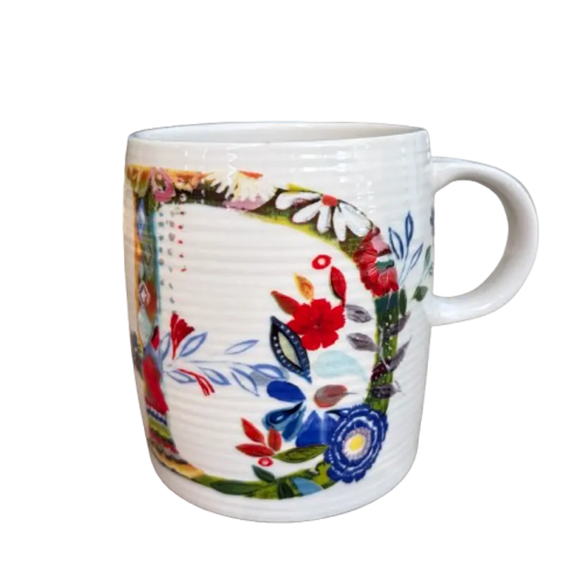 Anthropologie Starla Halfmann Petal Palette Monogram Initial D Mug Floral Boho