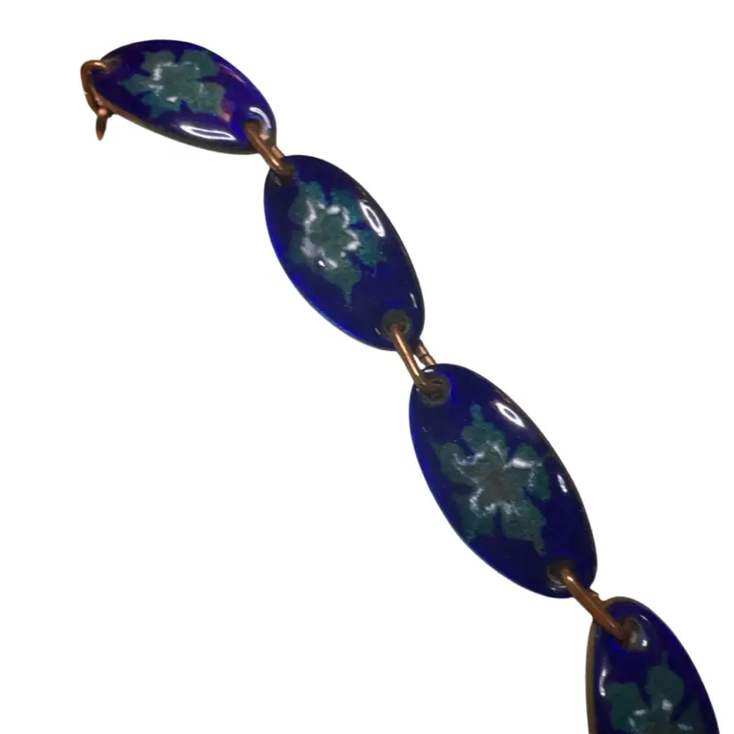 Vintage Enamel On Copper Bracelet 7”