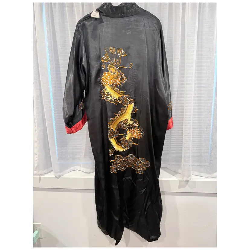 Reversible Satin Dragon Embroidered Kimono-Style Robe