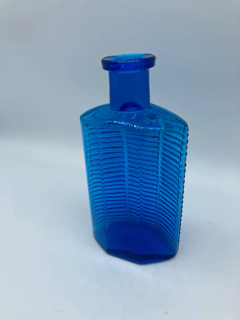 Beautiful Blue Glass Ribbed Bottle
