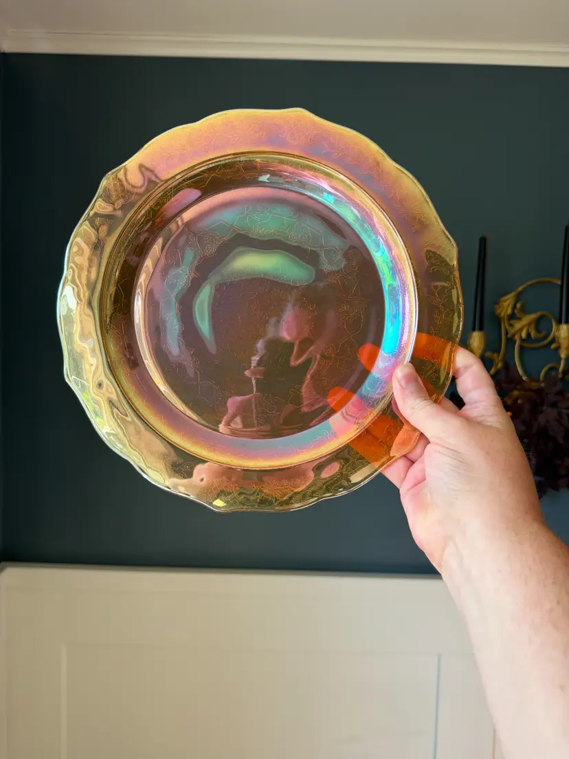 #3 11"  Federal Glass Iridescent Normandie Marigold Carnival Depression glass dinner plate