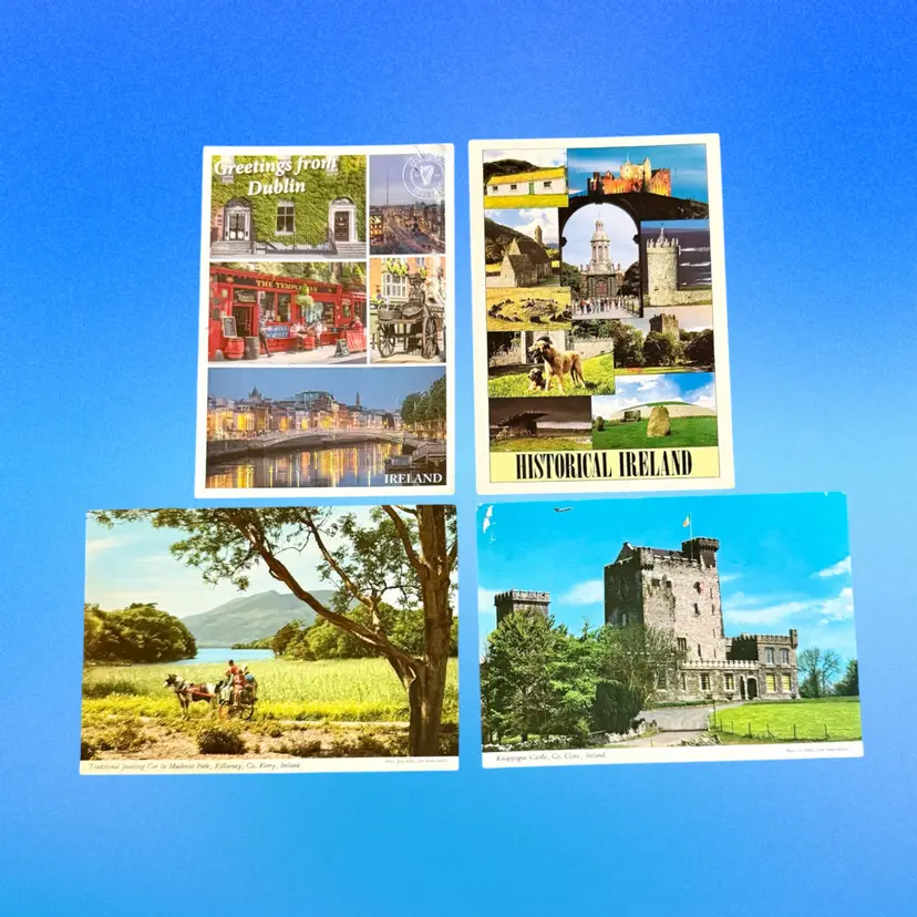 KK — Lot/4 “Ah, the Peat, the Peat” Ireland DB Continental Postcards, Posted