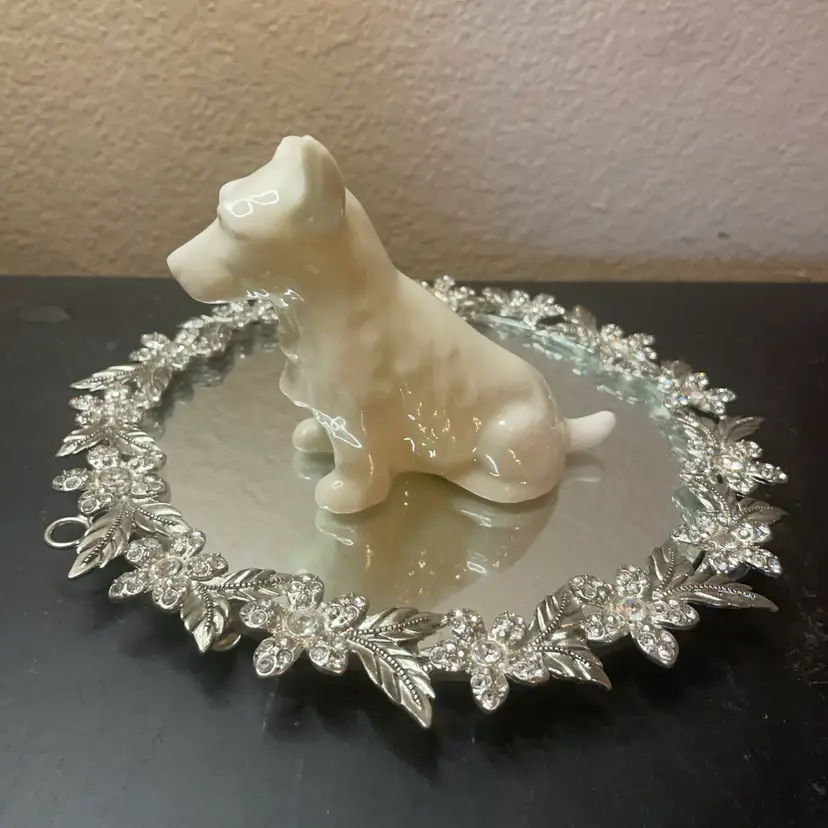 Belleek Ireland Porcelain 4” Sitting Dog Figurine