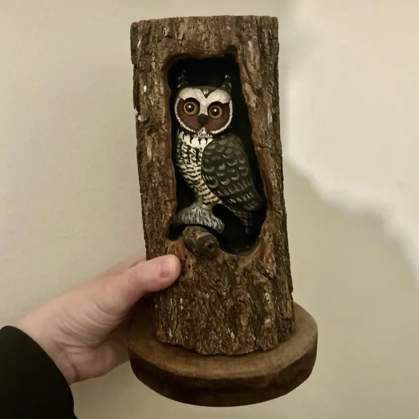 Hand Carved Hand Painted Wood Owl Home Decor