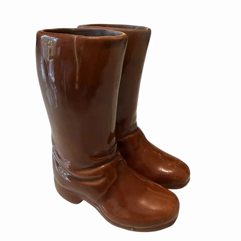 This vintage item is a pair of mid-century Japanese ceramic boots, typically produced during the 1950s or 1960s. Planter 4.5”