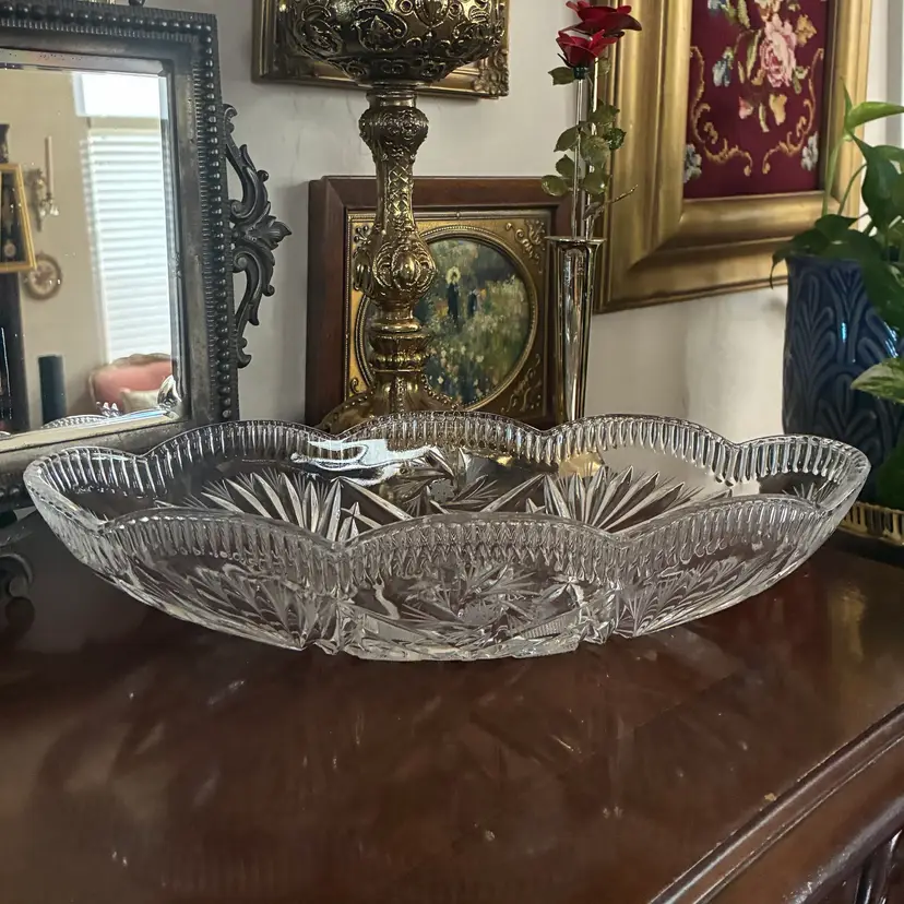 🐇Vintage Star of David Pinwheel Cut Crystal Oblong Bowl