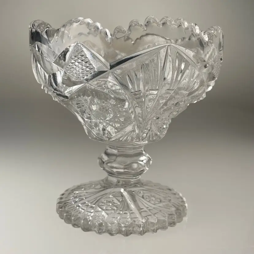 Imperial Glass EAPG Pressed Glass Footed Compote Bowl Hobstar Sawtooth Antique 4.5"