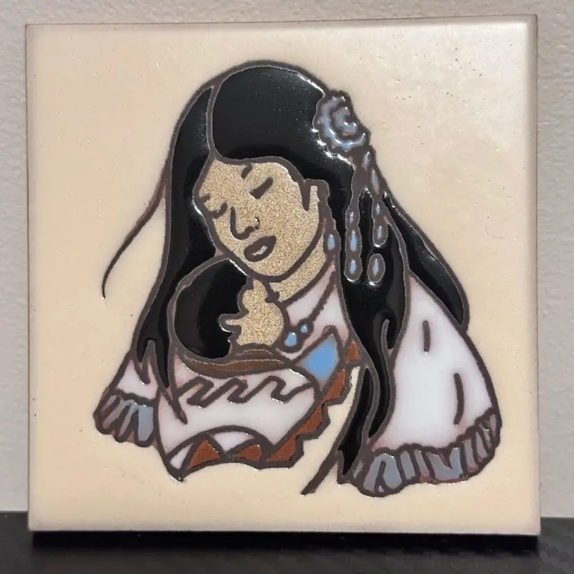 Indoorgres Made in Italy Glazed Ceramic Tile Mother & Child Art, 4" Square