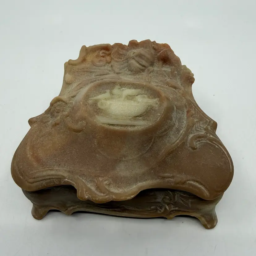 Vintage Incolay Stone Jewelry Trinket Box 4.5”