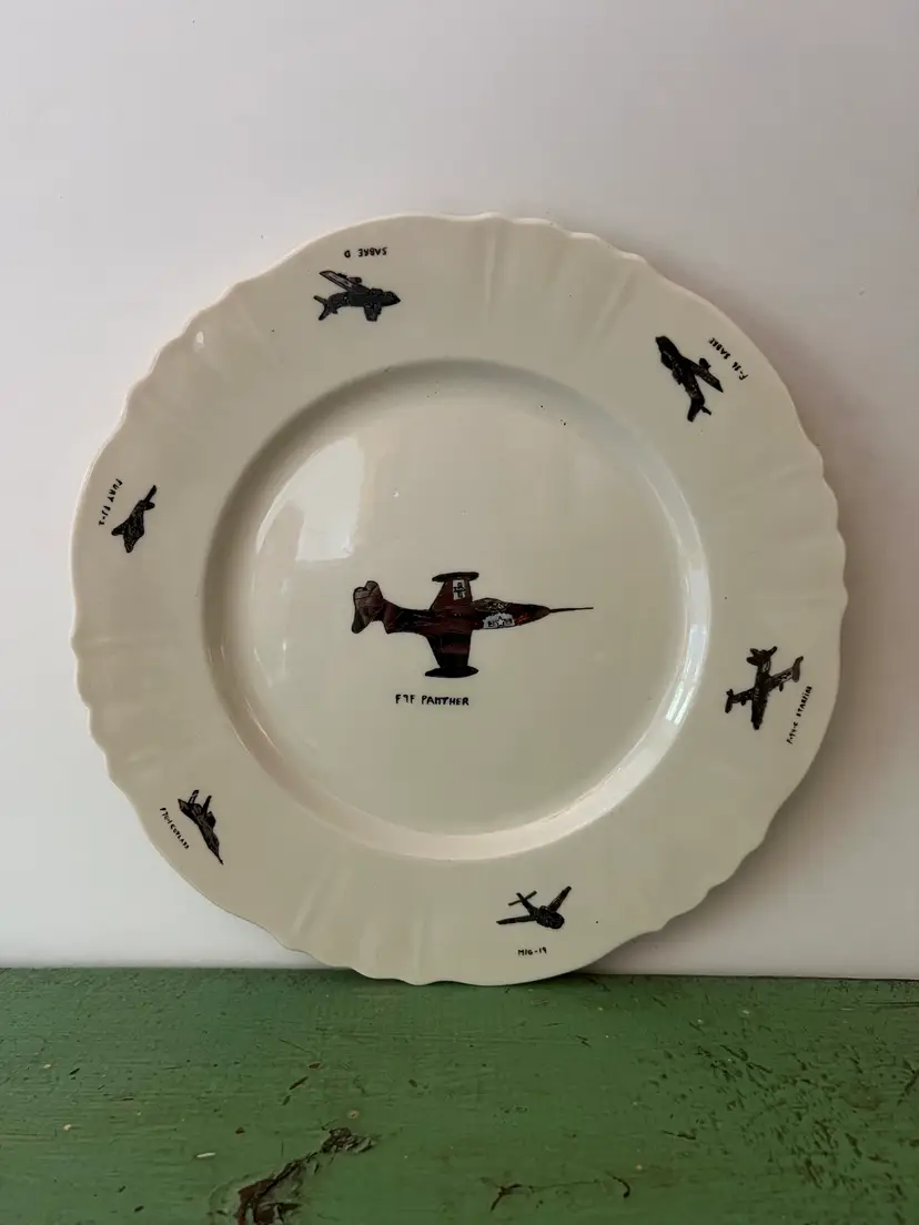 Vintage Hand Painted Air Force Aircraft Plate. Airplanes, Military, 1960s Bomber Jets