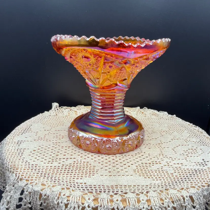 🐞Antique Imperial Glass Marigold Carnival Glass Pedestal Compote  5.5x5.5  Edge
