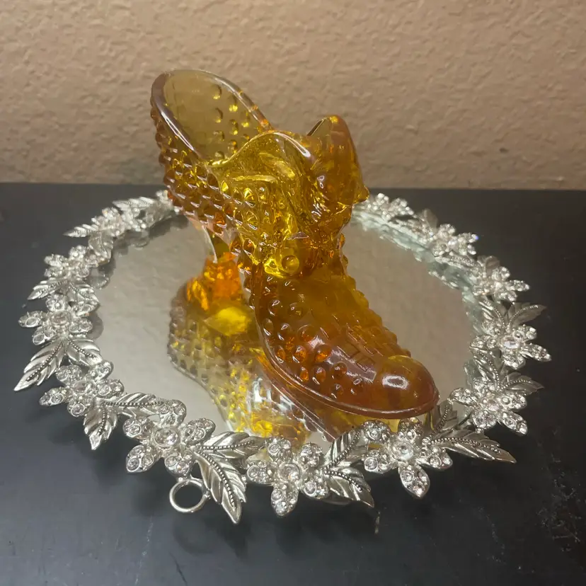 Fenton Hobnail Amber Shoe Trinket Holder