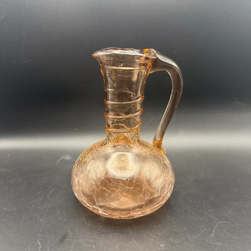 Pilgrim Ringed Neck Peach Crackle Glass Pitcher - 5.5 In