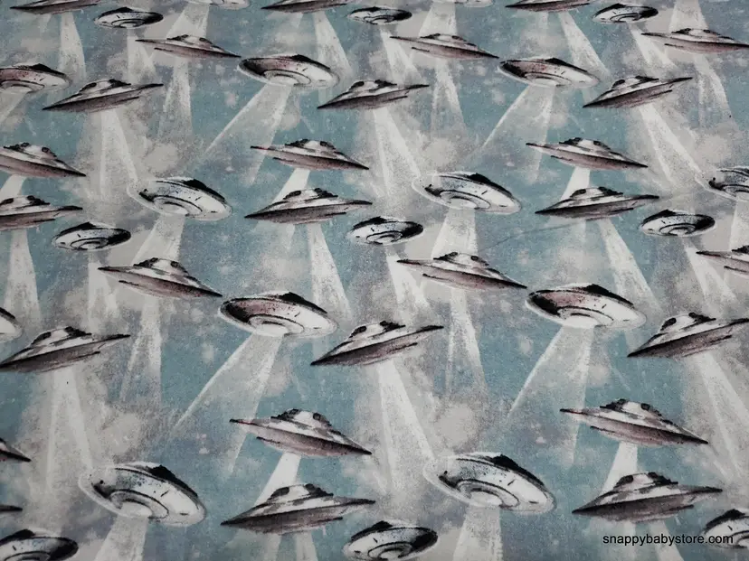Landing UFOs Flannel Fabric Remnant - 100% Cotton - Choose Size - Soft Craft & Quilting Fabric