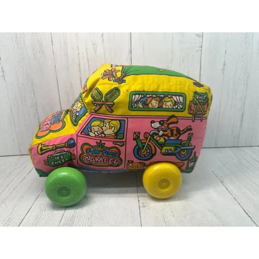 Fun Time Camper Plush Stuffed Bus Child Guidance Toy Wheels Vintage 1970s RARE