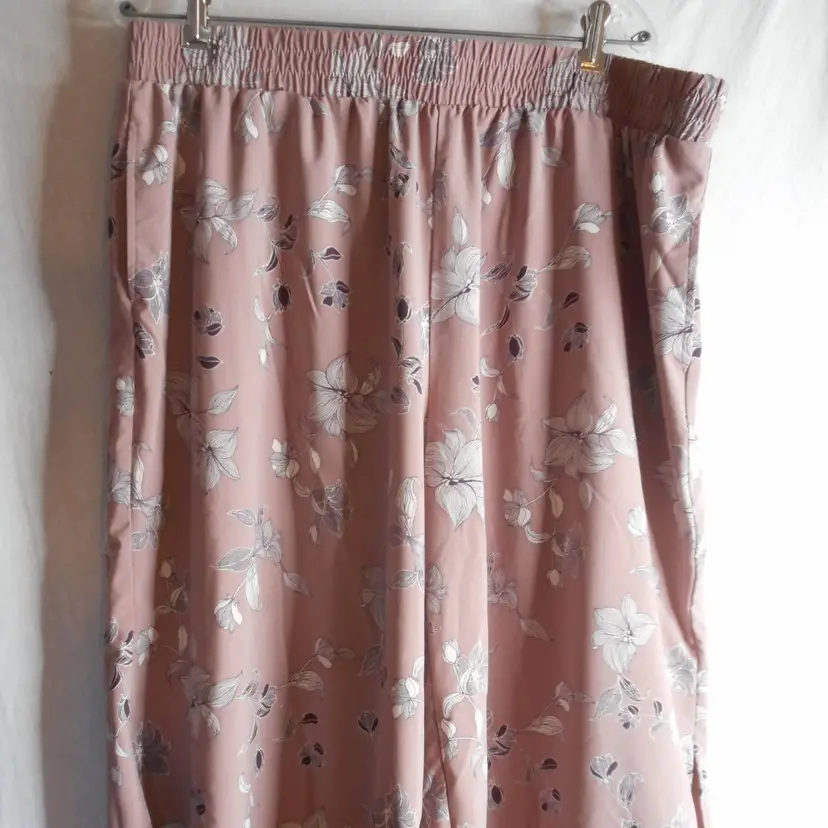 QVC LOGO Lori Goldstein Wide leg Capri Pants Sz 20W floral Dusty mauve elastic waist