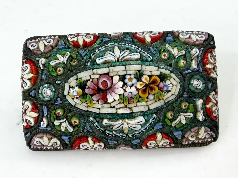 Vintage Italian Micro Mosaic Millefiori Floral Brooch Pin JR2019