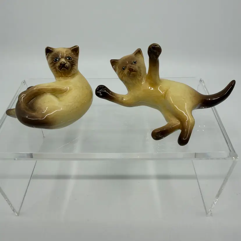2 Vintage Sylac England Ceramic Siamese Cat Figurines