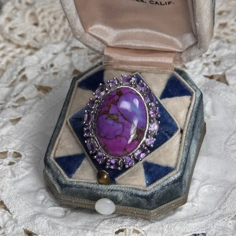 Sterling Silver Purple Mojave & Amethyst Cluster Ring size 5